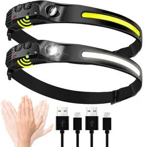 2-Pack Rechargeable Headlamps, 2000mAh Battery-Powered, Super Bright Motion Sensor Forehead Lights with Type-C USB Charging, Durable, Shockproof, Waterproof for Adult Camping, Hiking