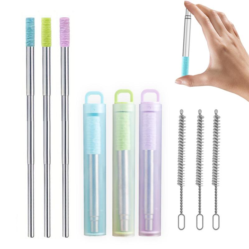 Loc Straw Set Reusable Straw Set, 3 Sets Including 3 Counts Portable Metal Straw & 3 ...