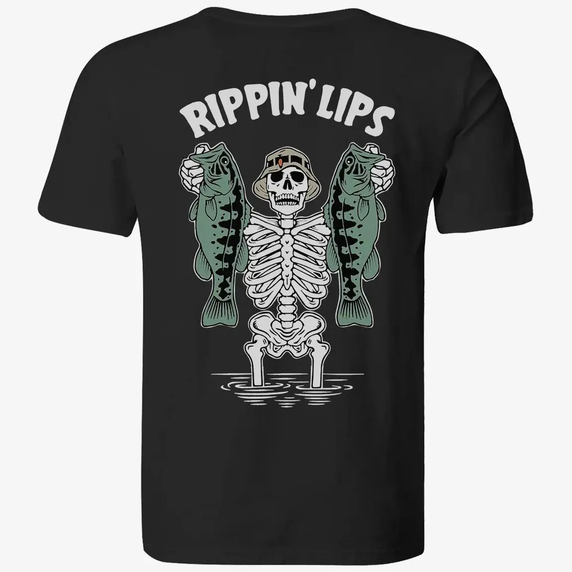 Funny Bass Fishing T-Shirt, Unisex Rippin' Lips Skeleton Graphic, Vintage Tee in Top-Grade Soft Casual Fabric, Outdoors Angler Dad Gift
