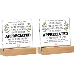 2 Pcs Employee Appreciation Gifts,Thank You Gifts for Men - Teacher,Social,Paraprofessional,Staff,Volunteer,Para,Assistant Principal,Coworkers,Arcylic Office Desk