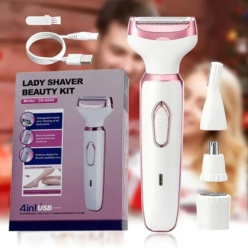 4-in-1 multi-functional electric hair removal device, Rechargeable Shaver, specially designed for women, All-body water-washable household hair trimmer, Facial eyebrow shaping and lip/hair trimmer, Bikini line and private area hair removal knife