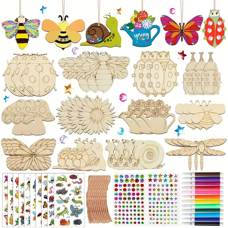 Wooden Insect & Animal Craft Set, 288pcs DIY Wood Slices Kit, Creative Handicraft Toy, Handmade Birthday Gift for Boys & Girls, DIY Kits
