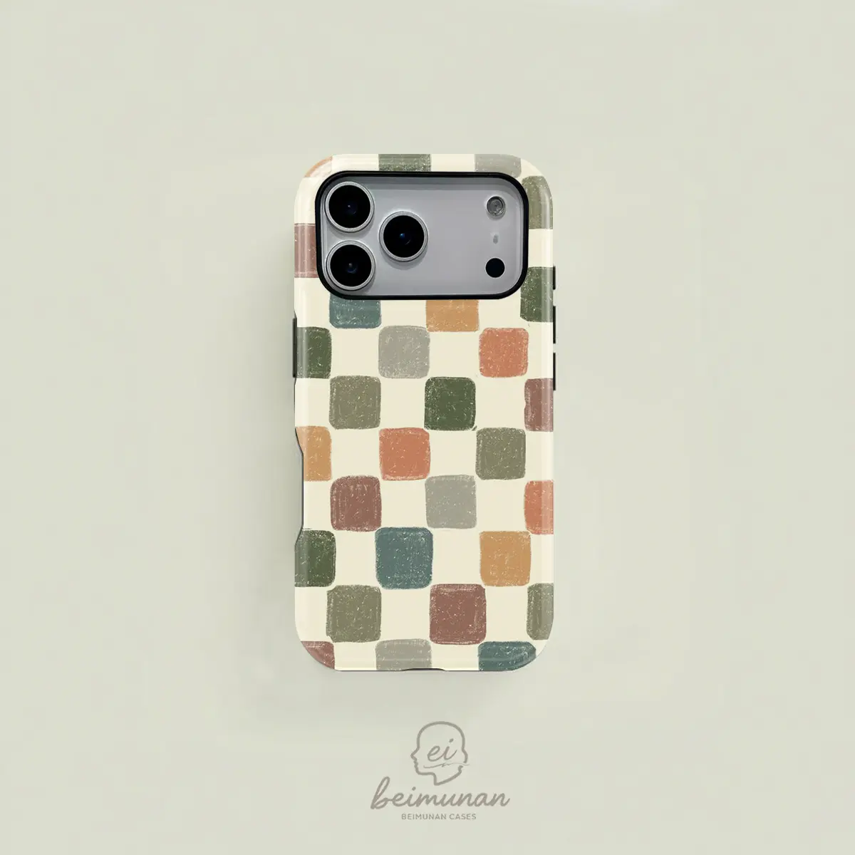 Retro-style multi-colored, nostalgic square tile pattern, double-layer protective case, sturdy and durable 2-in-1 case, compatible with iPhone 17/16/15/14/13/12/11 Pro Max/Plus/Pro, Samsung GalaxyS26/S25/S24/S23 /S22/S21Ultra/Plus series,