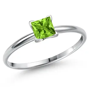 14K White Gold Green Peridot Engagement Ring For Women | 0.73 Cttw | Princess 5MM | Gemstone August Birthstone