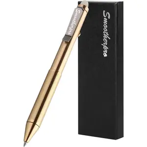 SMOOTHERPRO Erasable Solid Brass Bolt Action Pen EAP02-GD, Weighted Heavy Design for EDC, Pilot FriXion Refill Compatible, Durable Clip for Business & Retro Collection, Super Smooth Bolt Action, L-bolt Design, Elegant Design Writing Utensil Writing Tool