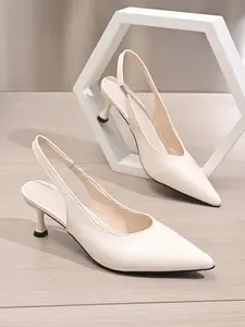 Women's PU Leather High Heel Shoes, Plain Design, Elegant Pointed Toe, Rubber Sole, Suitable for Daily Wear & Work, Classy, Pointy Heels