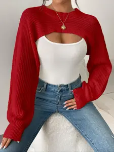 Women's Mock Neck Long Sleeves Super Cropped Knitting Sweater Tops, Comfort Casual Basic Minimalist Womenswear Cropped Tops for Spring, Fall Clothes, Bolero Short Sweater Jumper Knitwear, Fall Sweater, Downtown Girl Clothes