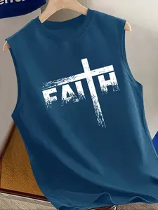 Men's Summer Casual Sleeveless Vest, Letter Print Design, Outdoor Sports & Daily Wear, Fitted Style, Perfect for Warm Weather