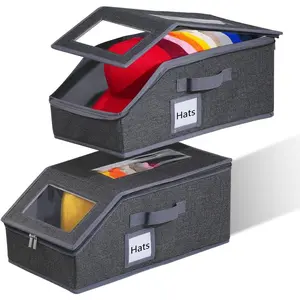 2 count Stackable Hat Organizer for Baseball Caps, Hat Organizer Holds up to 30 Caps for Closet with Clear Window, Sturdy Frame Hat Storage for Men & Women, Space Saving (Drak Grey)