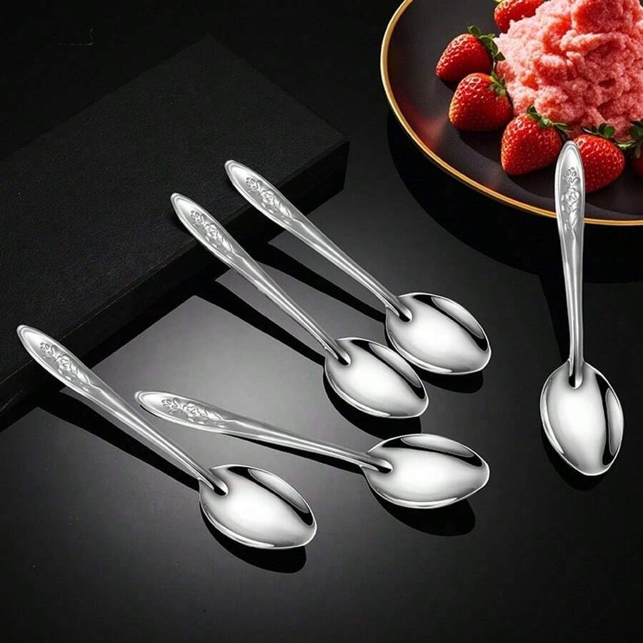 10 Piece Stainless Steel Spoons Set,6.5Inch Stainless Steel Tea Spoon,Silver Long Handle Dessert Watermelon Scoops,Tablespoon,Ice Cream Spoons For Home,Kitchen Or Restaurant Coffee Spoons