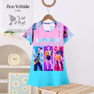 Girls Summer Nightgown Cute Cartoon Ballet Cappuccino Print Flutter Sleeves Flame Retardant Comfort Style Princess Sleepwear