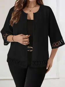 Lace Sleeve Women's Cardigan, Womenswear, Elegant Chic Open Front Design, Perfect for Casual Wear, Work Clothes Women, Soft & Comfortable Material, Ideal for Daily Use, Everyday, Summer Workwear Style