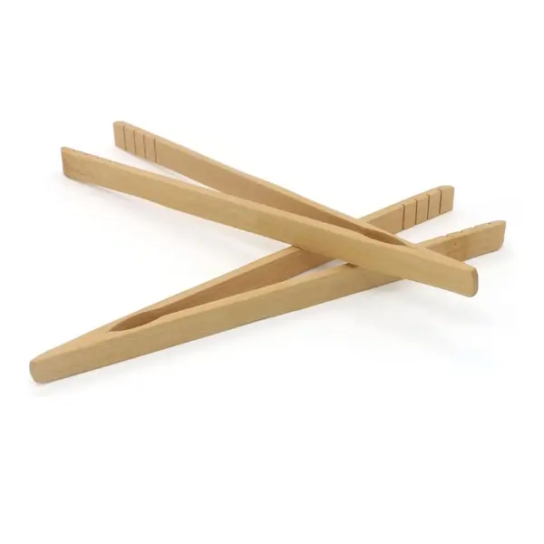 Bamboo Toaster Tongs - Set of 2 Reusable Heat Resistant Wooden Toast Tongs - 8 Inches Long Natural Toaster Tong Bamboo - Useful Kitchen Utensil for Serving Pickle Muffin Bread Tong -