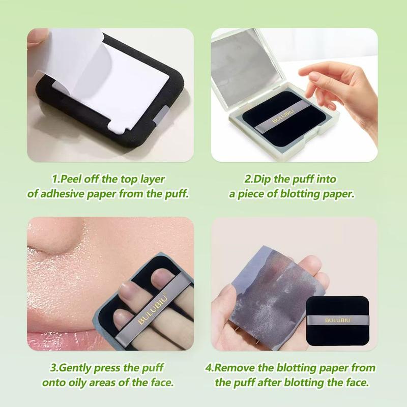 Bamboo Charcoal Oil Blotting Sheets for Face (100 Sheets) with Built-in Mirror & Puff - Instant Matte Finish & Makeup Friendly Face Oil Control Paper for Oily Skin