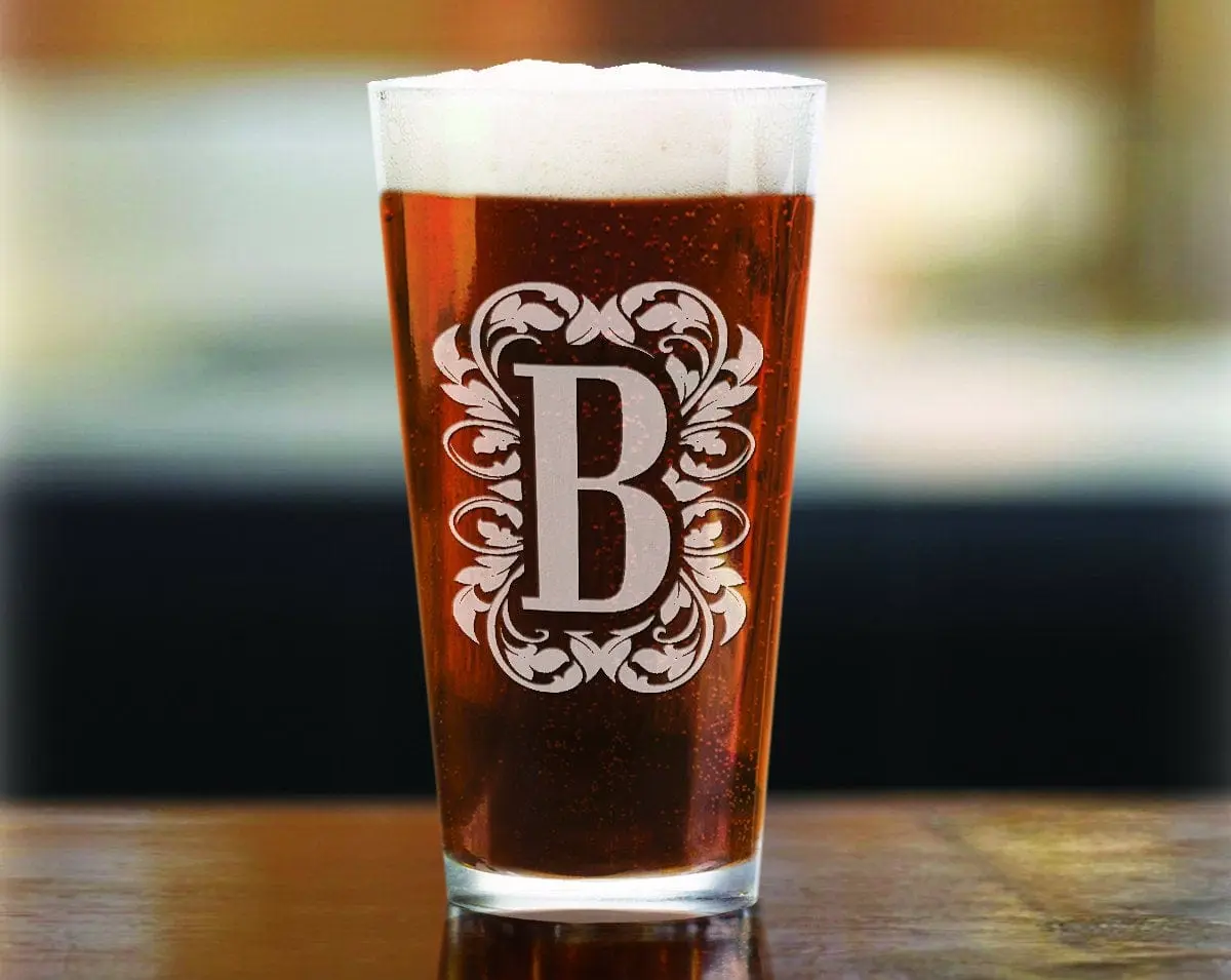 Single Engraved Monogram Initial Beer Stein Glass Fathers Day Present for Husband Birthday Gift for Dad, Daddy Personalized Men's for Him