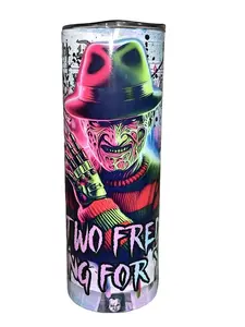 Neon Horror News - Freddy - 20oz oz 20 oz. 20oz. - Skinny Straight Sublimation Tumbler - Amy's Tumbler Junkies - Your Favorite Tumbler Shop!