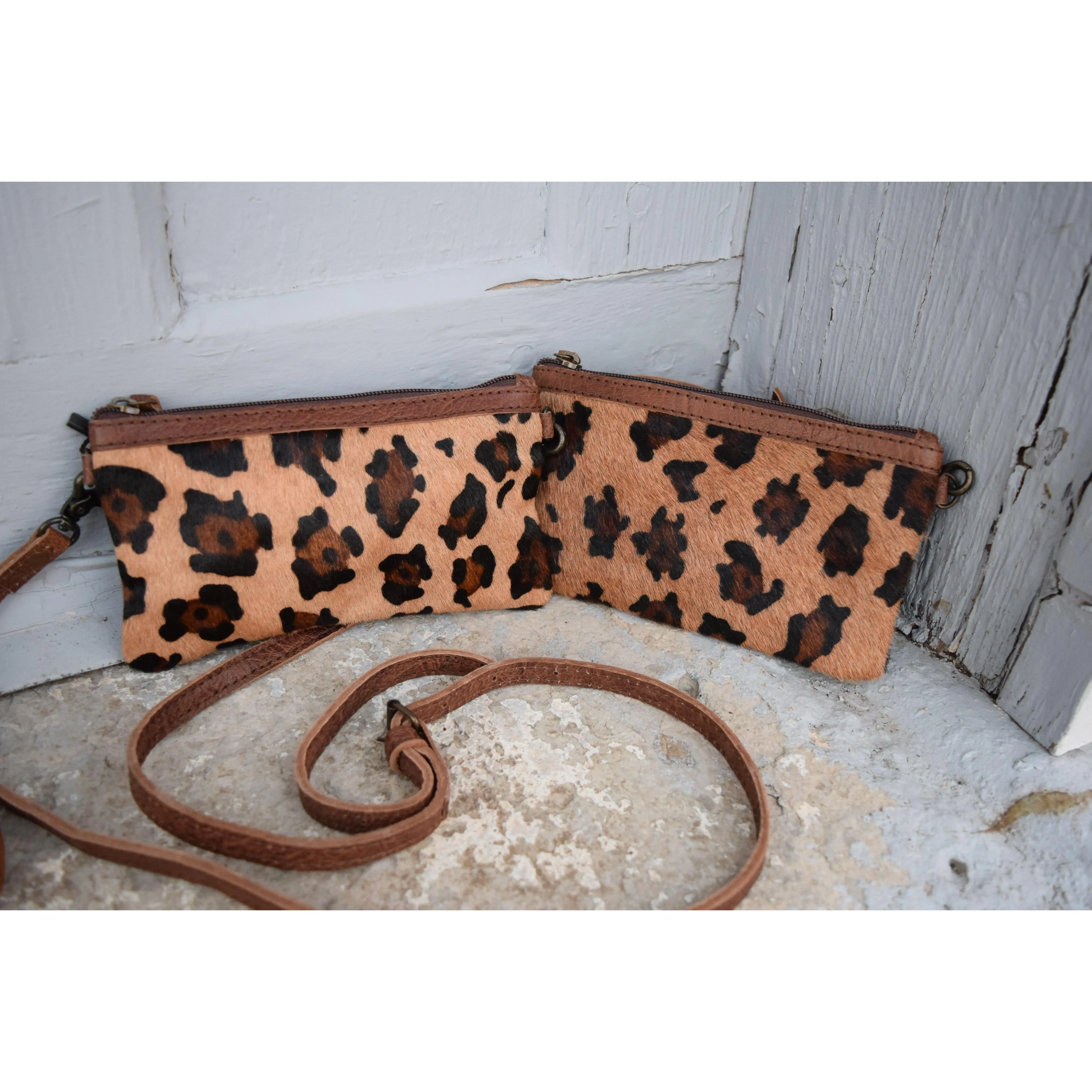 Leopard Acid Washed Cowhide Clutch Purse