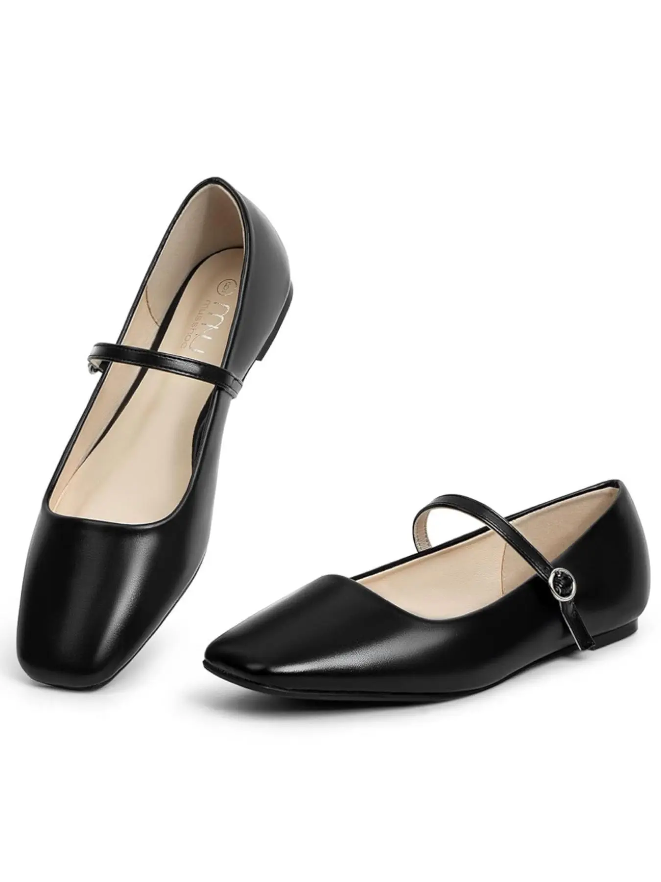 Musshoe Women's Ballet Mary Jane Adjustable Flats, Adjustable Strap, Comfortable Square Toe, Multi-Functional Laces, Latex Insole