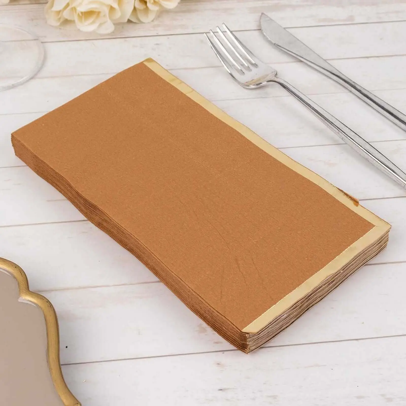 50-Pack 2-Ply Terracotta Paper Dinner Napkins with Gold Foil Edge - Soft Disposable Napkins for Party Supplies, Birthday, Event Planners, Restaurant, Wedding
