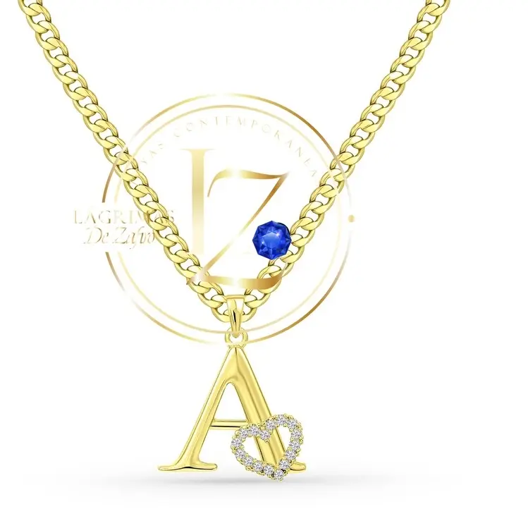 COD#1044. Initial Necklace - Gold Plated Alphabet Pendant with Heart Accents for Personalized Jewelry