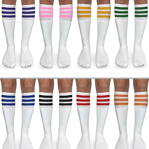 Jefferies Socks 3 Pair Tube Knee High Socks Stripe Vintage Fashion Cotton Comfort Seamless Ladies Womenswear
