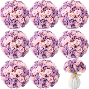 72 Heads  and Purple Artificial Rose  6 Bouquet Wedding Decoration Faux Flower Arrangement Bouquet with Stem Bridal Shower  Floral Centerpiece for Tables