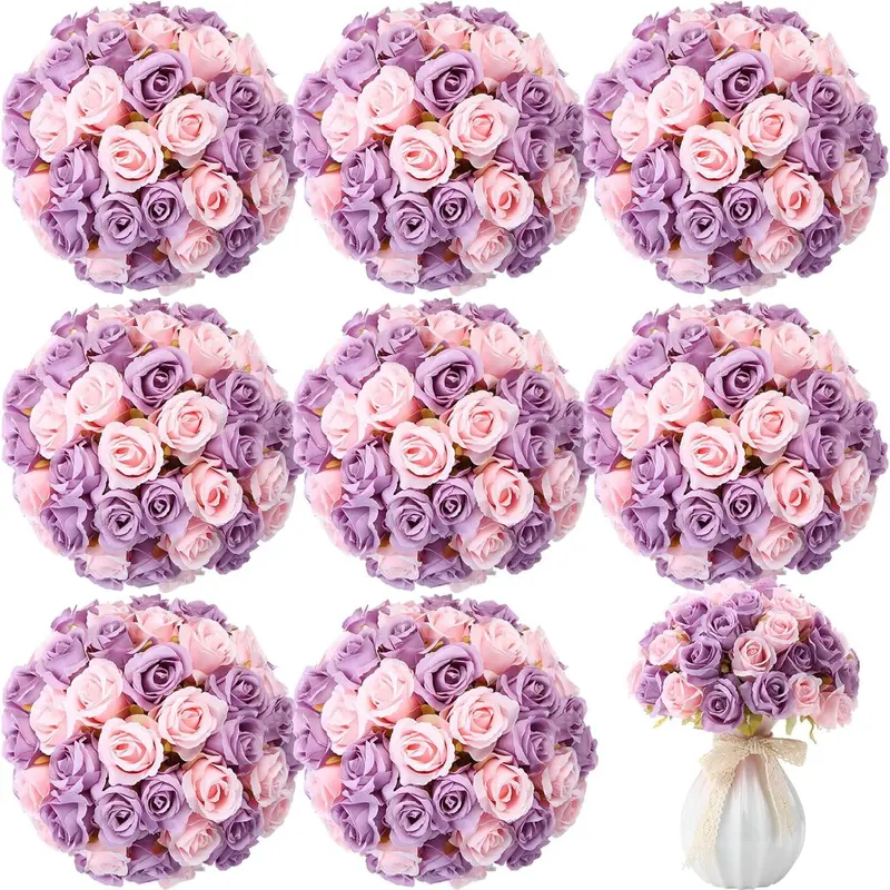 72 Heads  and Purple Artificial Rose  6 Bouquet Wedding Decoration Faux Flower Arrangement Bouquet with Stem Bridal Shower  Floral Centerpiece for Tables