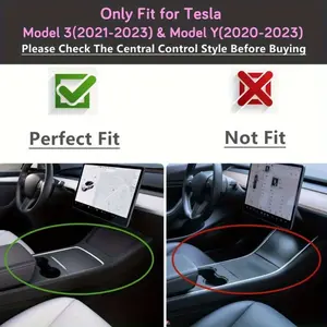Center Console Wrap Cover Kit for Tesla Model 3 Model Y 2021 Sticker Protector Matte Carbon Fiber Pattern/wood Grain Car Modification Accessories for Easy Driving Yo