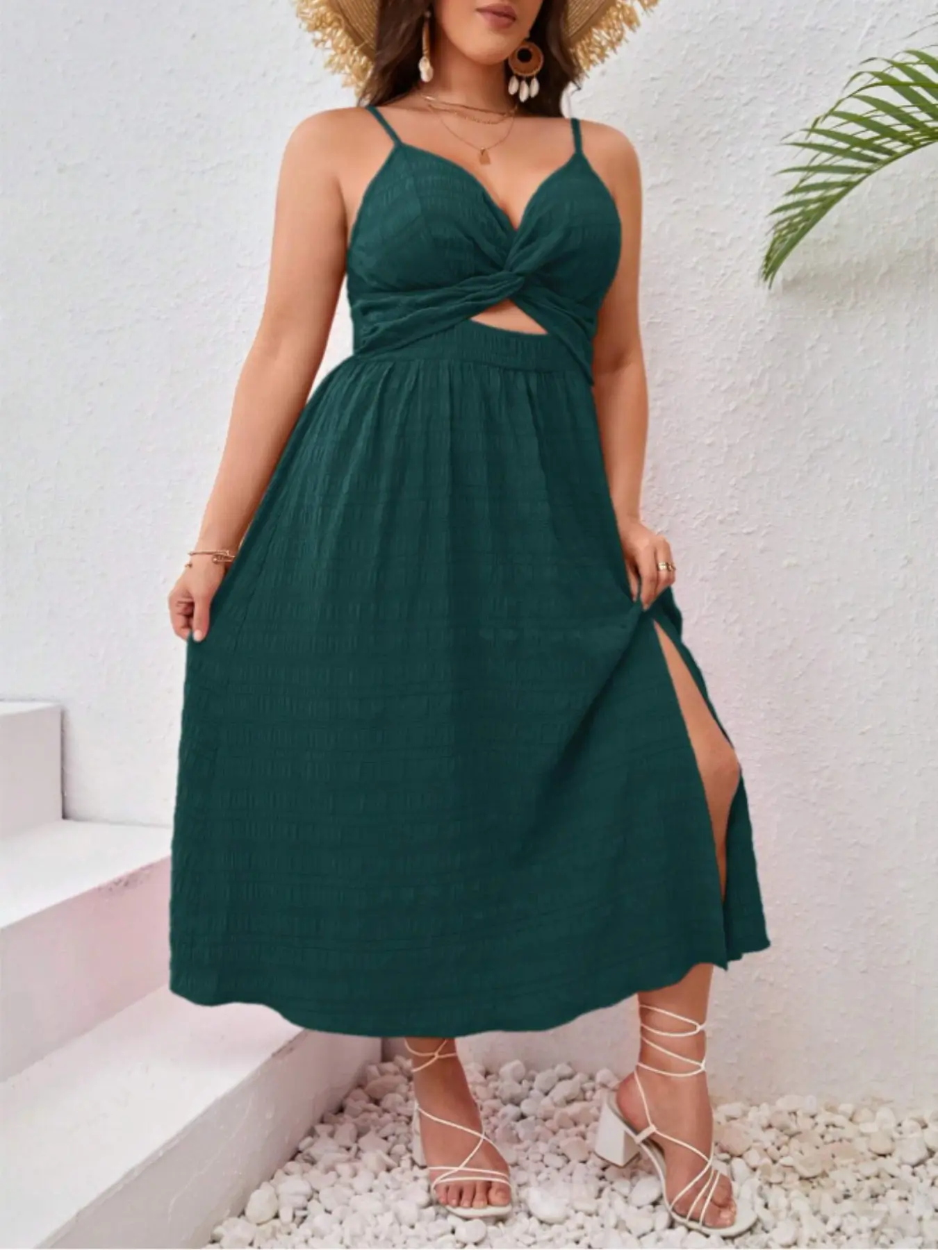 slim fit dress slacks Halter neck dress with detailed hanging off shoulder sleeves dress – ALBINA  DYLA main image 0