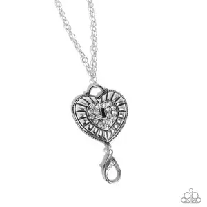 Panoramic Padlock - White rhinestone heart pendant
