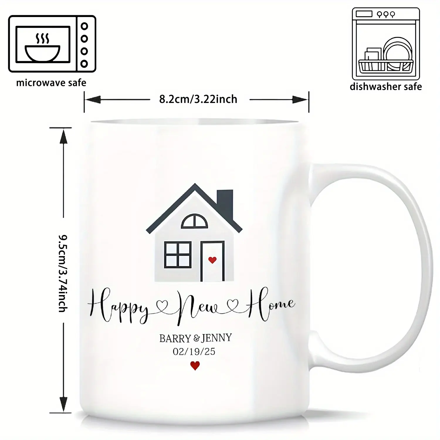 Personalized New Home Coffee Mug, Happy New Home, Customized Moving Gift with Name and Date, Housewarming Present, First Home Gift, New Home Present for Friends, Family, Coworkers - 11oz Ceramic Tea Cup