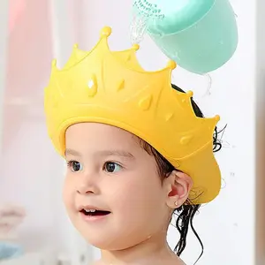 #SummerWins Cute Cartoon Crown Baby Shower Cap – 1 Pack, Reusable Soft Silicone, Comfortable & Protective for Eyes and Ears, Perfect for Kids and Home Bath Time