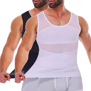 1/2/3 Pack Men High Stretch Body Shaper Tummy Control Compression Underwear Double Layer Mesh Vest Elastic Spandex Sport Top For Running Cycling Gym Fitness Workout Muscle Support Chest Shaping Undershirt Menswear Clothes Solid Color