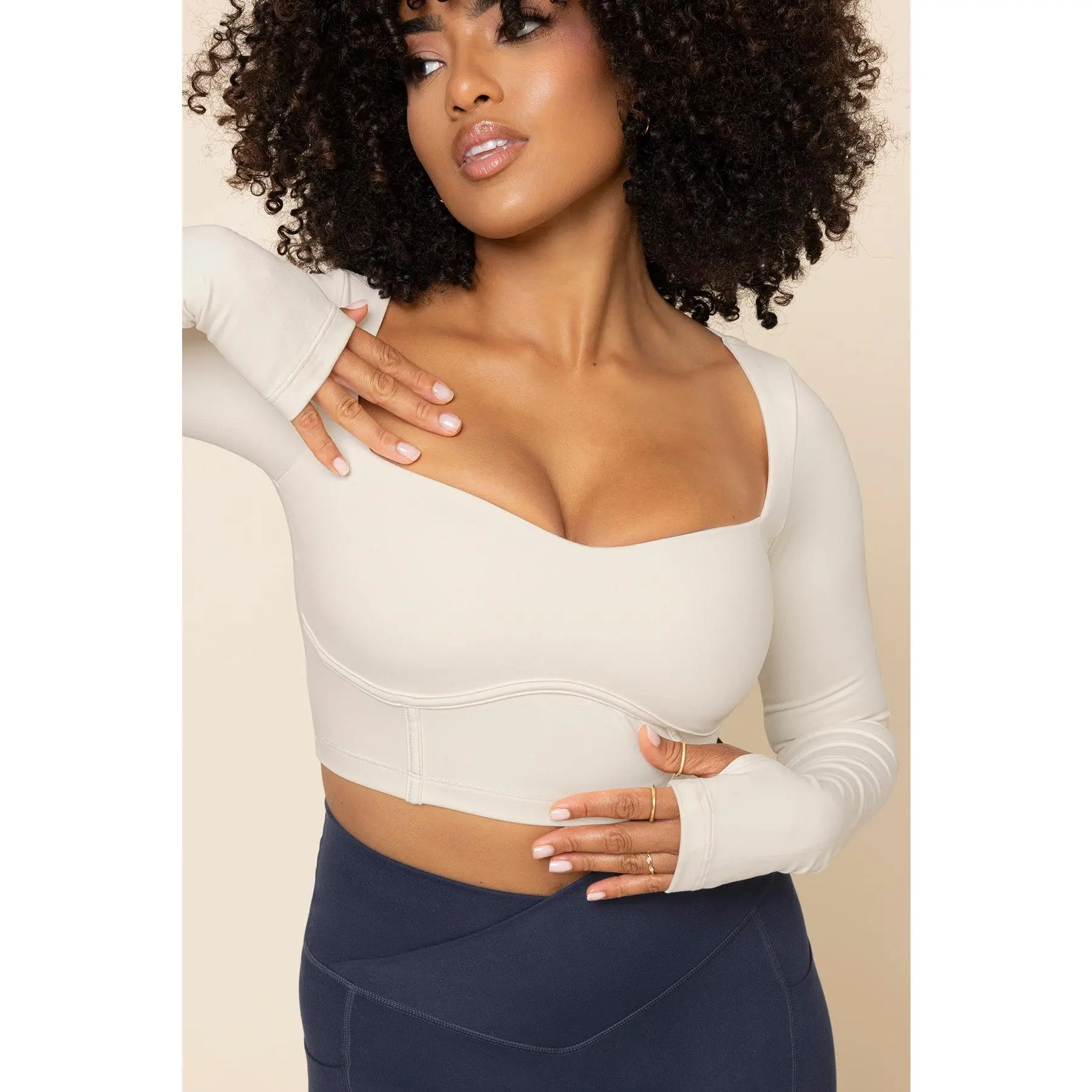 Sweetheart Long Sleeve Crop Top - Ivory