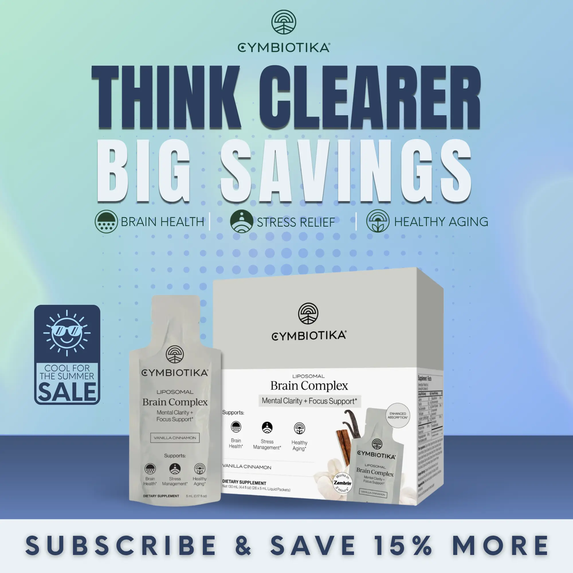 Liposomal Brain Complex | 26 Packets | 25% Better Focus & 27% Less Stress | Memory, Clarity & Healthy Brain Aging | Clinically-Studied Zembrin | Rhodiola, Bacopa & Huperzine A | Plant-Based | Third-Party Tested