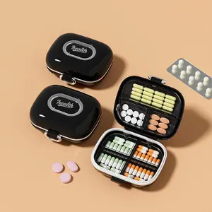 1pc/ BlackWhite/Pink Mini Pill Box, 4 Compartments, Portable for Travel, Healthcare Medicine Organizer, Lightweight