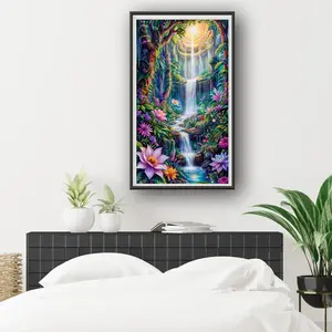 BOOMY 1 Piece DIY Frameless Diamond Painting Kit - Tropical Rainforest Waterfall Scenery with Sunbeam, Round Diamonds, Clear Symbols, Vivid Colors, Easy to Operate, Ideal for Adults as Home Decoration Wall Art