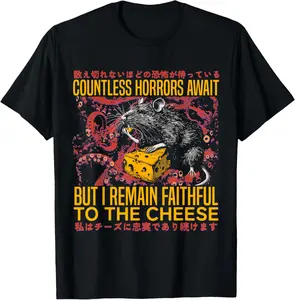 Men's Casual Funny T-Shirt with Vintage "Faithful to the Cheese" Rat Graphic, 100% Cotton Short Sleeve Round Neck