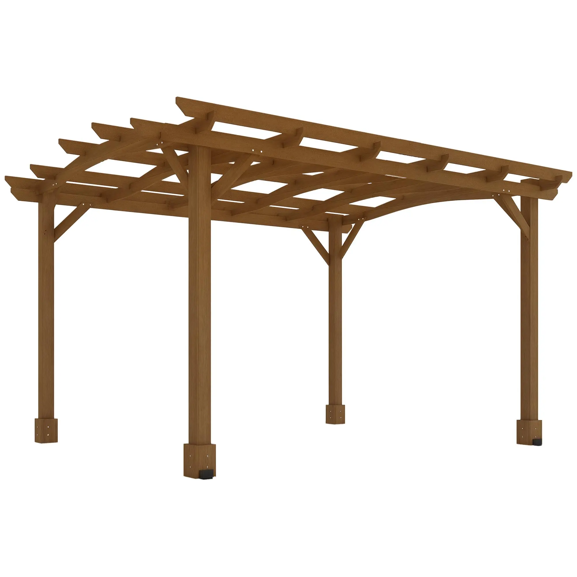 Outsunny 10'x12' Natural Fir Wooden Outdoor Pergola - Curved Roof Gazebo Vine Trellis, Stable Structure, Sun Protection, Entertainment Space, Expansion Screws, Metal Plates, Anchor Bolts, Assembly Required, Garden Patio Use, 84c-572v00dr