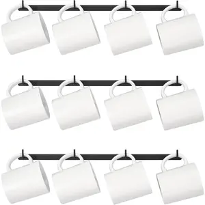 Metal Coffee Mug Rack Wall Mounted with 12 Hooks, Set of 3, Mug Display Rack Cup Holder Storage for Kitchen Dining Room Coffee Bar, Black
