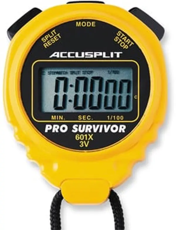 Accusplit A601XY Pro Survivor Unisex Stopwatch - Yellow Polycarbonate Case, Waterproof, Long-Lasting Battery, 5-Year Durability, 5 Years, 1.5 Year Battery Life