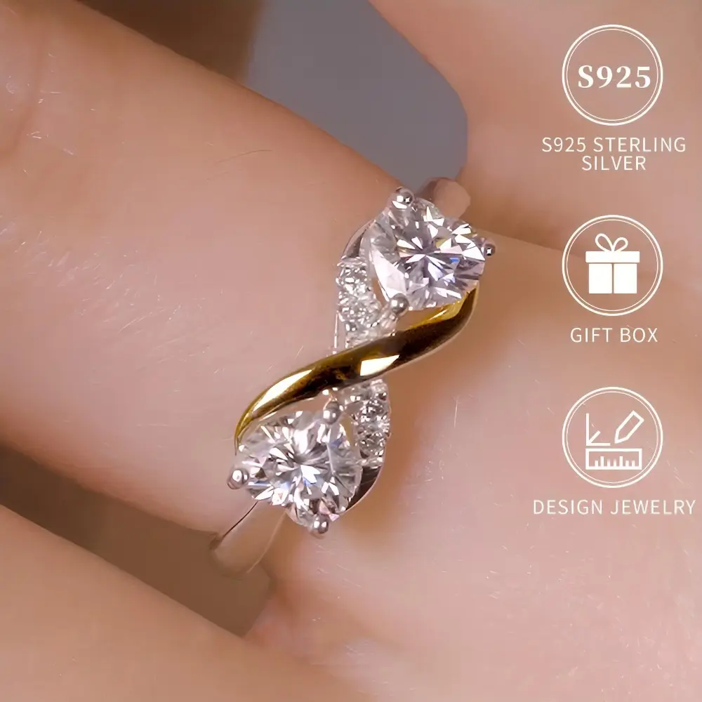 [Nickel Free Infinity Ring Jewelry] S925 Pure Silvery Infinity Ring Low Allergy Nickel Free Women's Thanksgiving Care Fashionable Elegant White Synthetic Zirconium High Quality Jewelry Give Mother and Daughter Infinite Care and Love Daily Wear