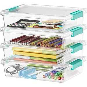 6 Qt Plastic Storage Bins with , Clear Sensory Bin Craft Organizers and Storage, Stackable Art Containers for , Office and School Supplies, 4 pack
