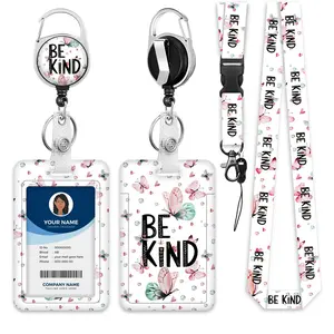 Butterfly Heart Nurse ID Badge Holder Set, Durable Lanyard with Retractable Reel, Teacher Keychain for Daily Wear