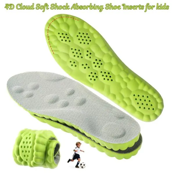 Kids Memory Foam Insoles with Arch Support – 4D Cloud Soft Shock Absorbing Shoe Inserts for Boys & Girls, Trim-to-Fit Comfort