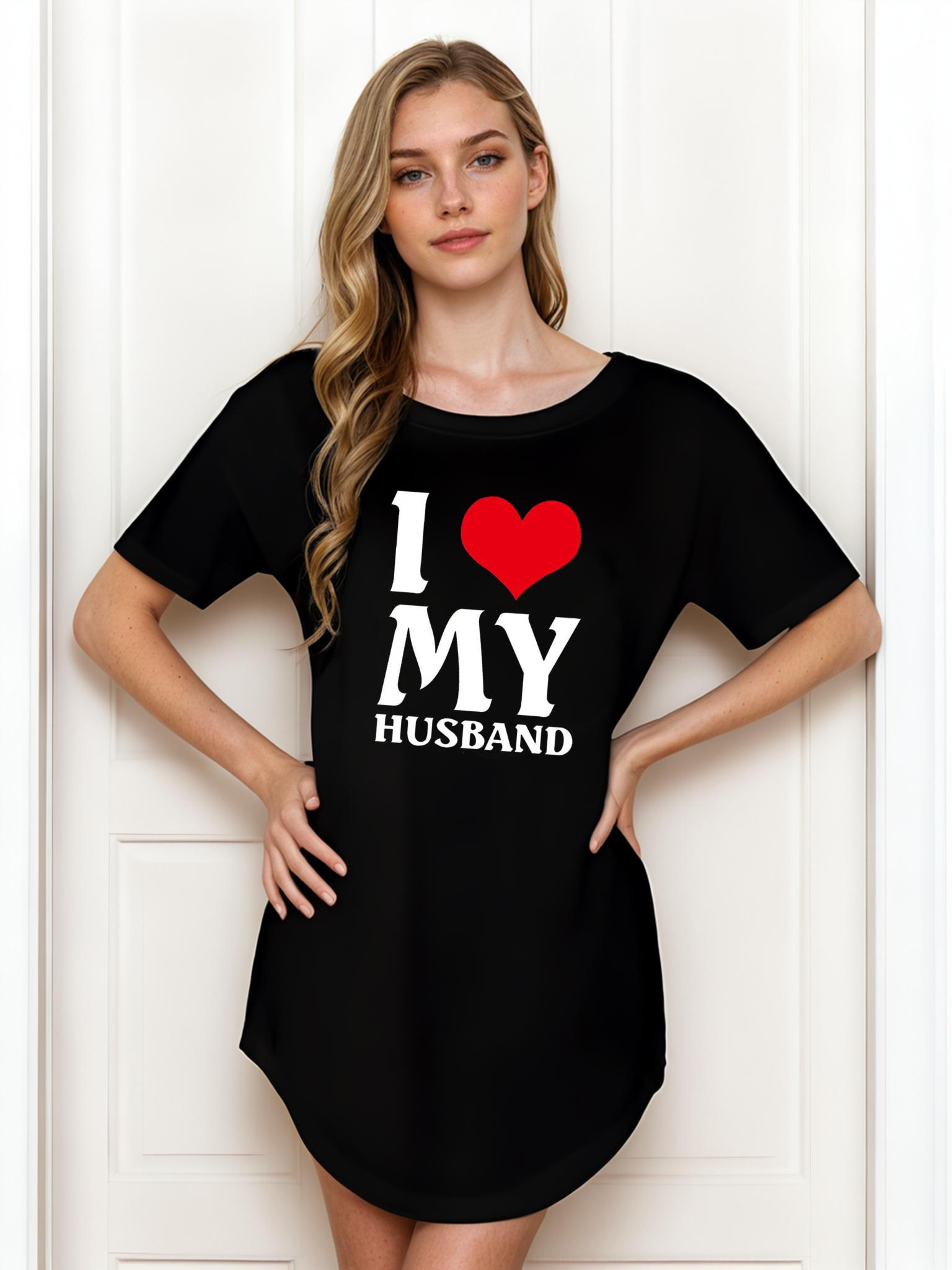 Women's Casual Summer Dress, I Love My Husband Print, Loose Fit, Breathable, Comfortable, Wear-Resistant, Wrinkle-Resistant Daily Wear