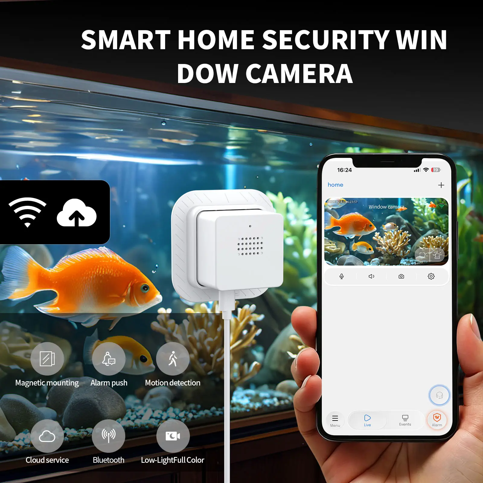 2K AI Indoor Window Security Camera, Corded Ethernet WiFi, Full Color Night Vision, Motion Detection, 2-Way Talk, Auto 911 Alert, 24/7 Recording, Cloud Storage, SD Slot, Family Safety