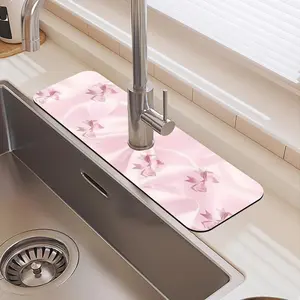Bow Pattern Faucet Mat, 1 Count Waterproof Durable Rubber Splash Guard, Non-slip Interior Kitchen Sink Mat, Home Supplies