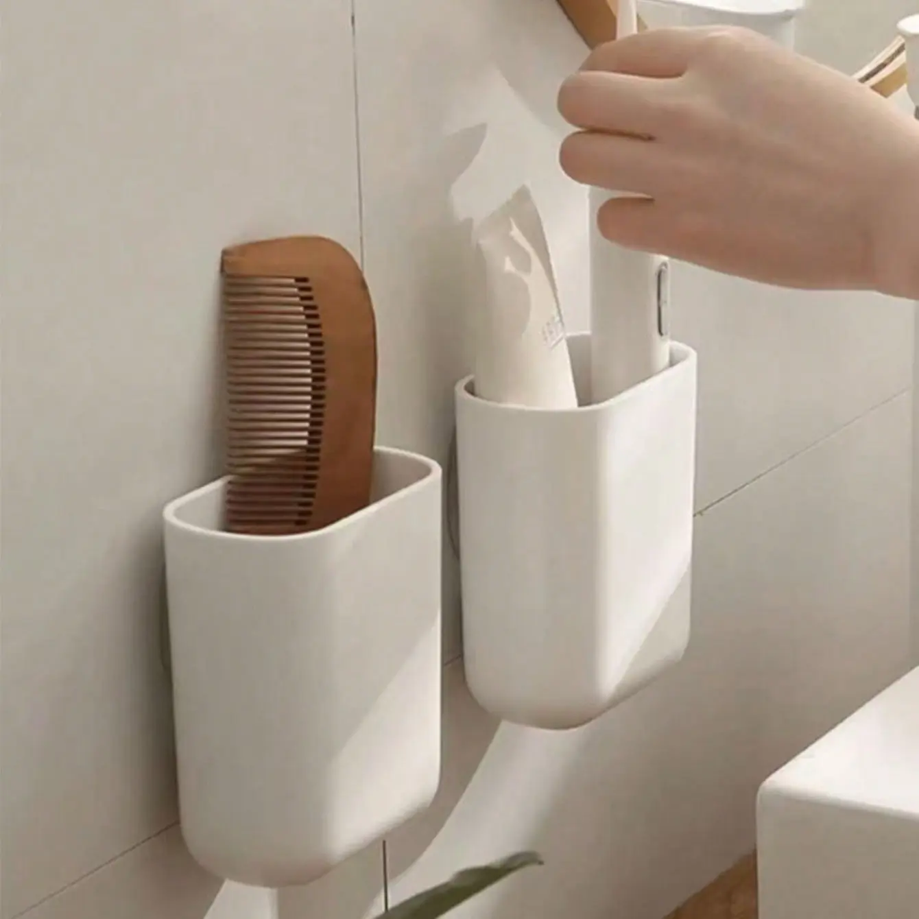 Wall-Mounted Toothbrush Holder, No-Drill Design, Self-Stick Bathroom Storage Rack, Organizer, Organizing, Bathroom Accessory, Versatile for Kitchen & Bath, Home Decor, Fall & Back-To-School Season, Toothbrush Holders for Bathrooms
