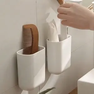 Wall-Mounted Toothbrush Holder, No-Drill Design, Self-Stick Bathroom Storage Rack, Organizer, Organizing, Bathroom Accessory, Versatile for Kitchen & Bath, Home Decor, Fall & Back-To-School Season